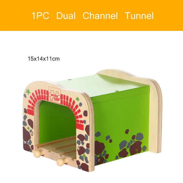 Wooden Train Tracks Scene Accessories Wooden Double Platform Gas Station Airplane Airport Educational DIY Toys For Children