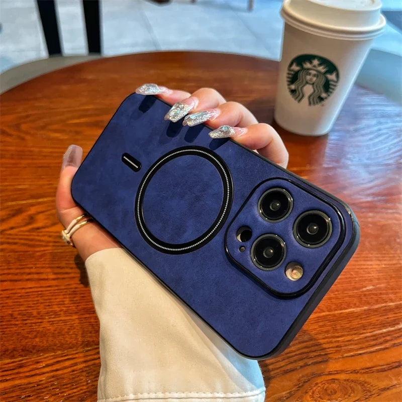 Premium Magnetic Leather iPhone Case - MagSafe Wireless Charging Compatible