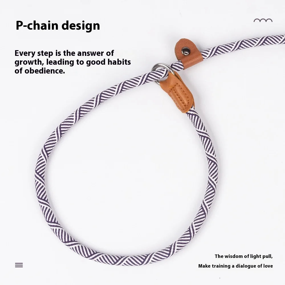 Premium Anti Escape Dog Leash Korean Jacquard Design for Small Medium Breeds No Pull P Chain with Safety Clip Reflective Trim