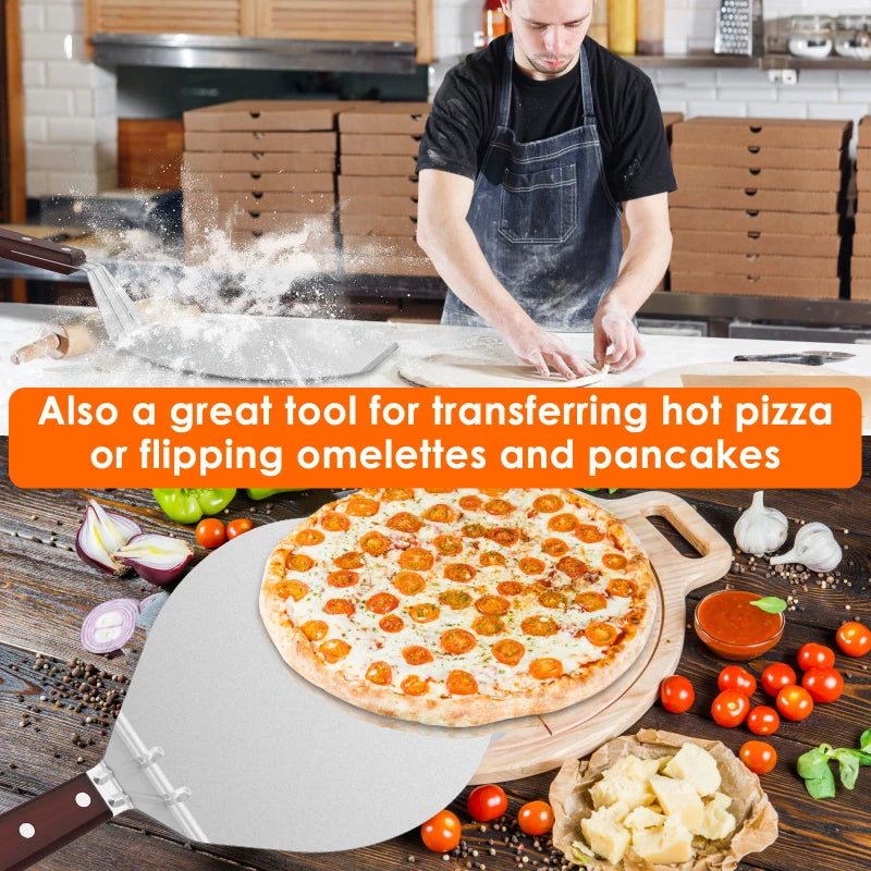 6.5/10inch Pizza Shovel Metal Non-Stick Pizza Peel with Wood Handle Cake Lifter Transfer Tray for Homemade Baking Pizza Bread