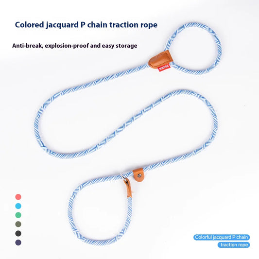 Premium Anti Escape Dog Leash Korean Jacquard Design for Small Medium Breeds No Pull P Chain with Safety Clip Reflective Trim