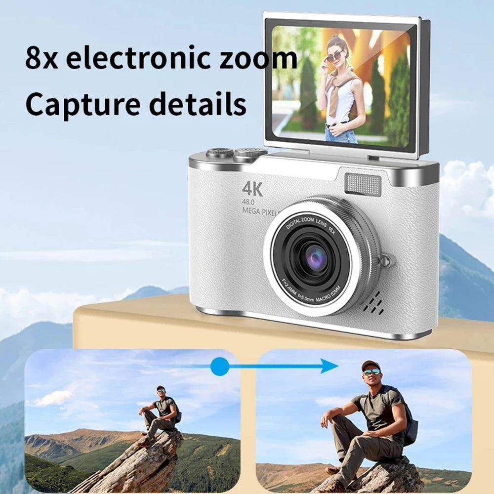 NEW 4K CCD 8X Digital Zoom Digital Camera for Student 48MP Compact Digital Photography Camera 180 Flip Screen Selfile Camera