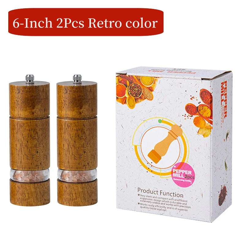 Household Solid Wood Manual Pepper Grinder,Sea Salt Pepper Mills,Black Pepper Seasoning Jar Bottle,Transparent Oak Grinder Tool