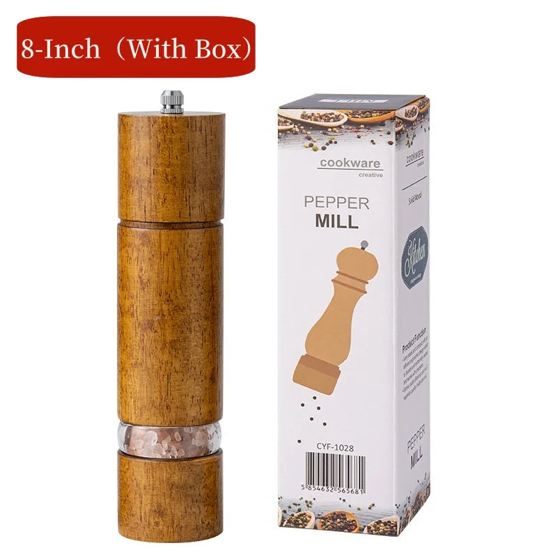 Household Solid Wood Manual Pepper Grinder,Sea Salt Pepper Mills,Black Pepper Seasoning Jar Bottle,Transparent Oak Grinder Tool