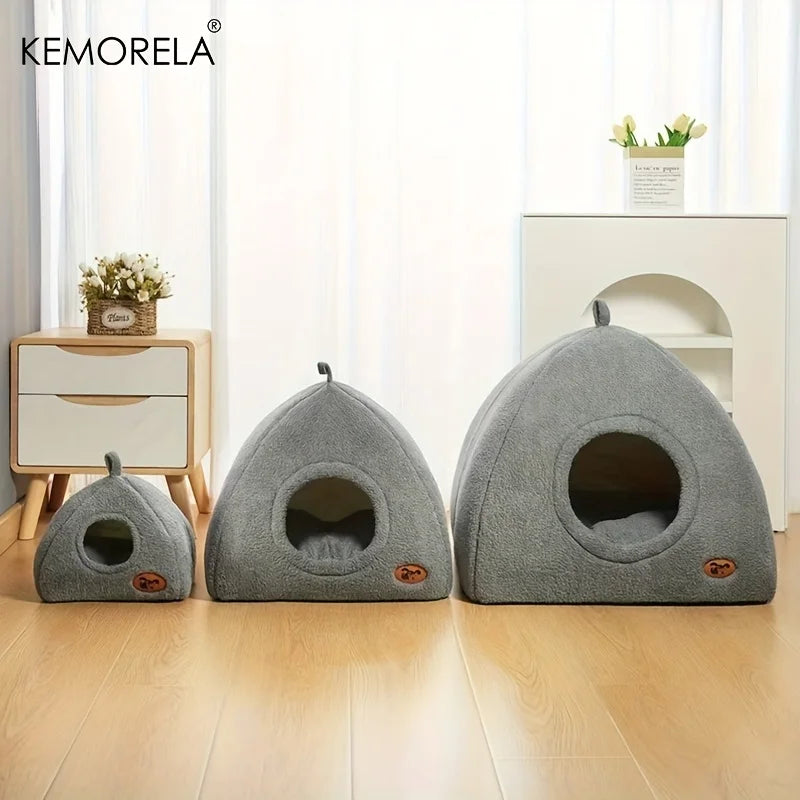 KEMORELA Winter Thickened Indoor Cat Bed 2-in-1 House Tent with Detachable Washable Soft Cushion Pillow Unassembled 2025 Model