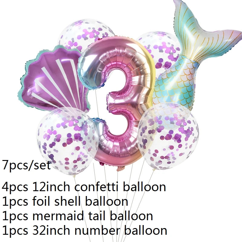 Number Balloons with Confetti Mermaid Balloons for Girls Birthday Party Decorations 1 2 3 4 5 6 7 8 9 Years Old Birthday Decor