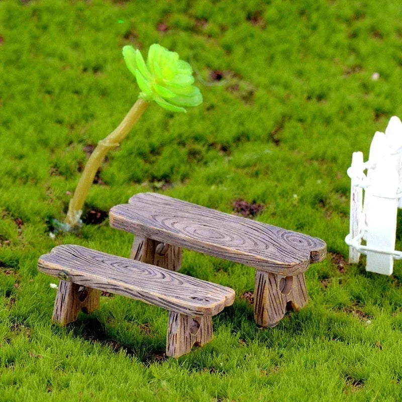 Mini Wooden Park Bench Succulent Bonsai Decoration Romantic Resin Love Bench Small Decoration