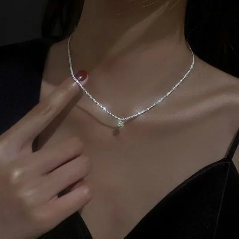 Premium Sparkling Silver Pendant Necklace - Clavicle Chain Choker