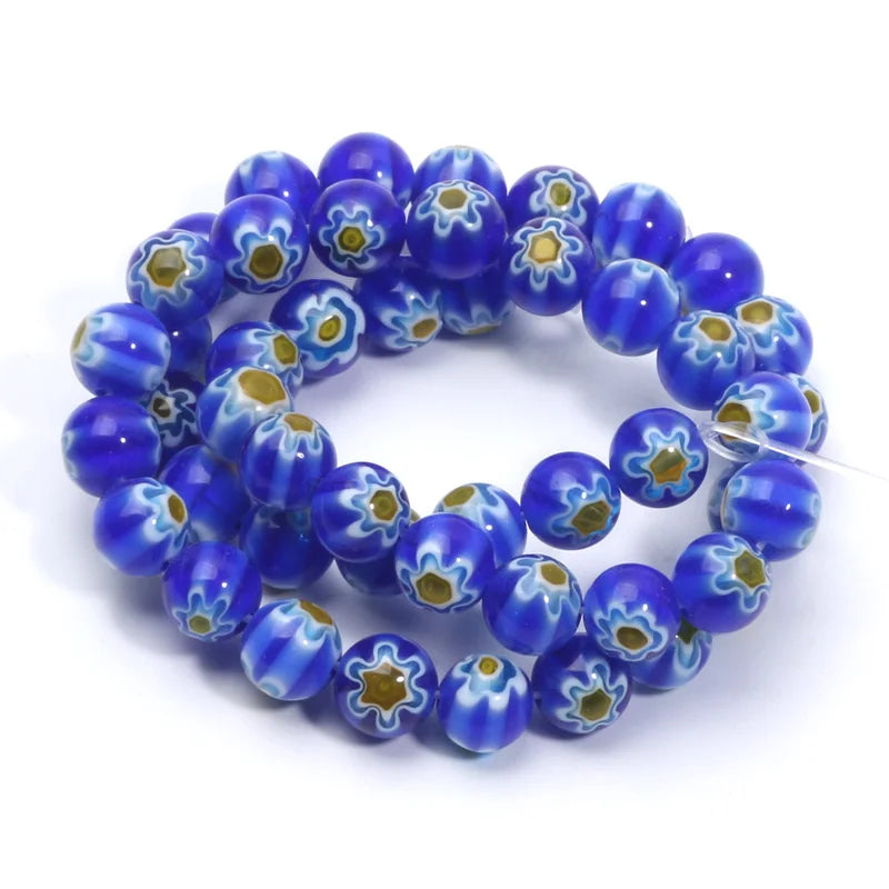46pcs 8mm Murano Lampwork Flower Round Glazed Glass Beads For Jewelry Making Diy Bracelet Necklace Handmade Crafts Accessories
