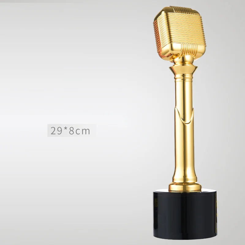 Creative Music and Singing Trophy, Metal Microphone Award, Excellent Employees Competition Souvenir, Custom Home Decoration, 1Pc