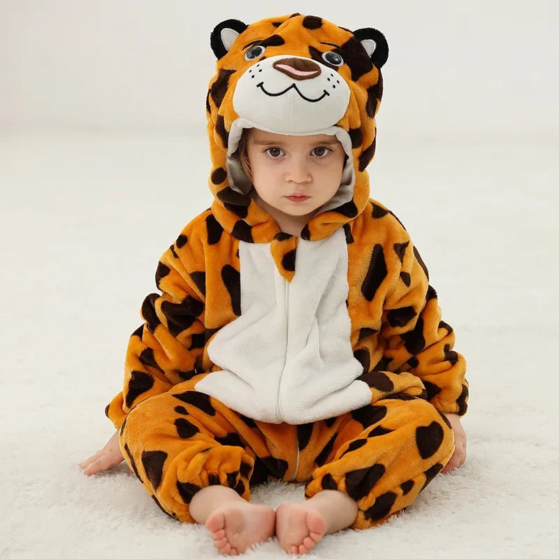 Premium Animal Kigurumi Baby Romper - Winter Flannel Costume Jumpsuit