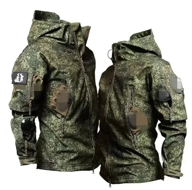 5XL 6XL Tactical Soft Shell Hooded Fleece Men Winter Windproof Waterproof Warm Coats Outdoor Multi-pocket Jacket