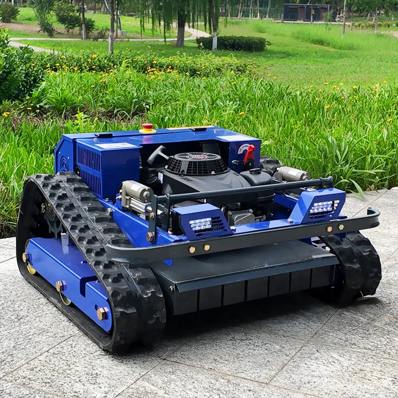 Customized Factory direct sale rubber crawler petrol engine remote control lawn mower high power self-propelled lawn mower