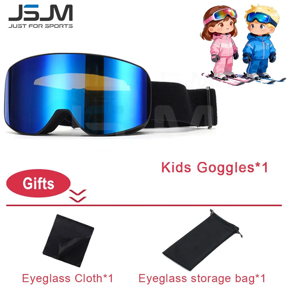 JSJM New Adults +Kids Professional Anti-Fog Ski Goggles Snowboard Goggles UV400 Double Layers Skiing Glasses XMAS New Year Gifts