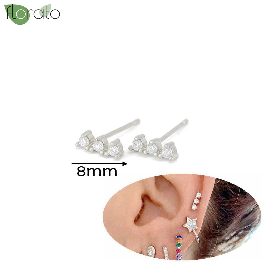 925 Silver Needle Exquisite Zircon Small Earrings Fashion Stud Earrings for Women Anti Allergy Cartilage Puncture Jewelry Gift