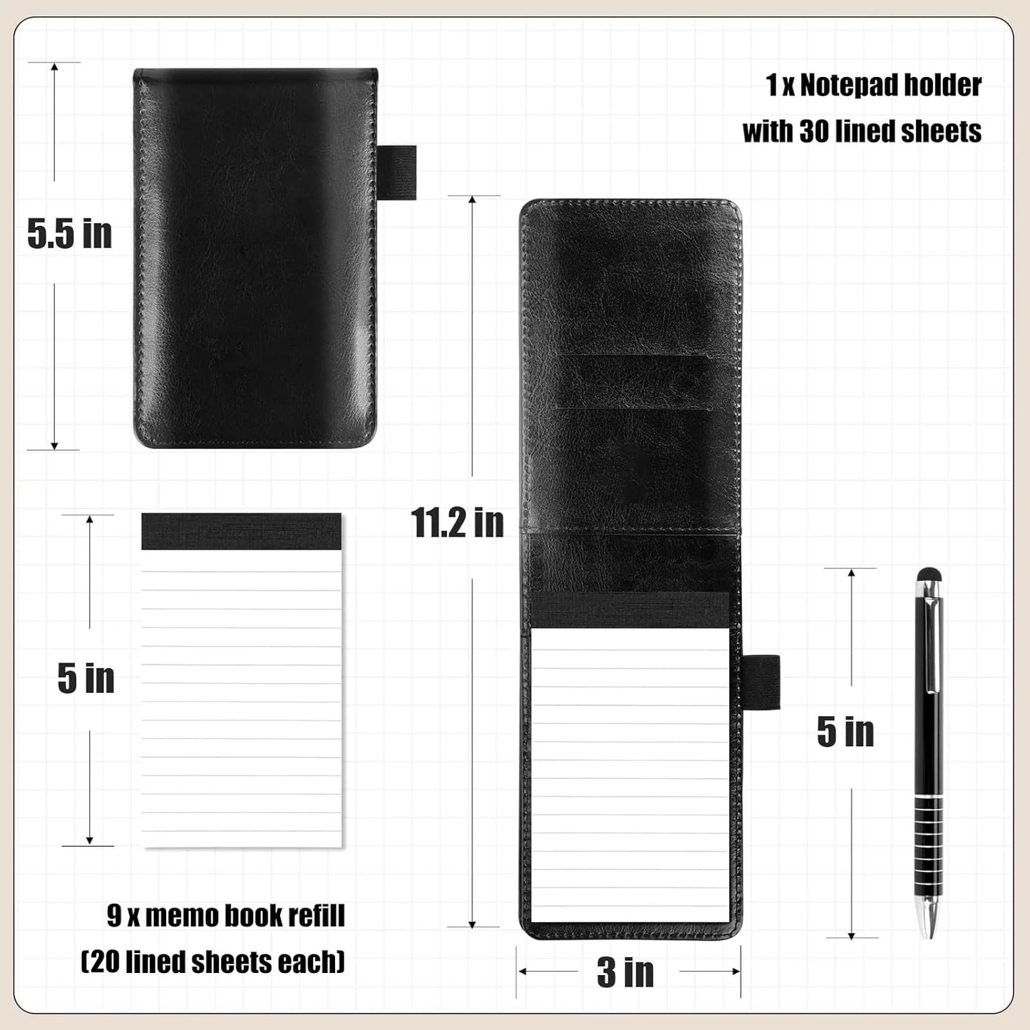 Mini Flap Pocket Pants Portable Note Pad, Strap Pencil Bag Meeting Minutes Book, Pu Leather Hard Cover Waterproof Cover with Horizontal Line Note Inner Pages, Diary, Work Office Meeting Minutes Book, Accounting, Memo Notebook