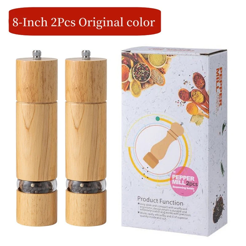 Household Solid Wood Manual Pepper Grinder,Sea Salt Pepper Mills,Black Pepper Seasoning Jar Bottle,Transparent Oak Grinder Tool