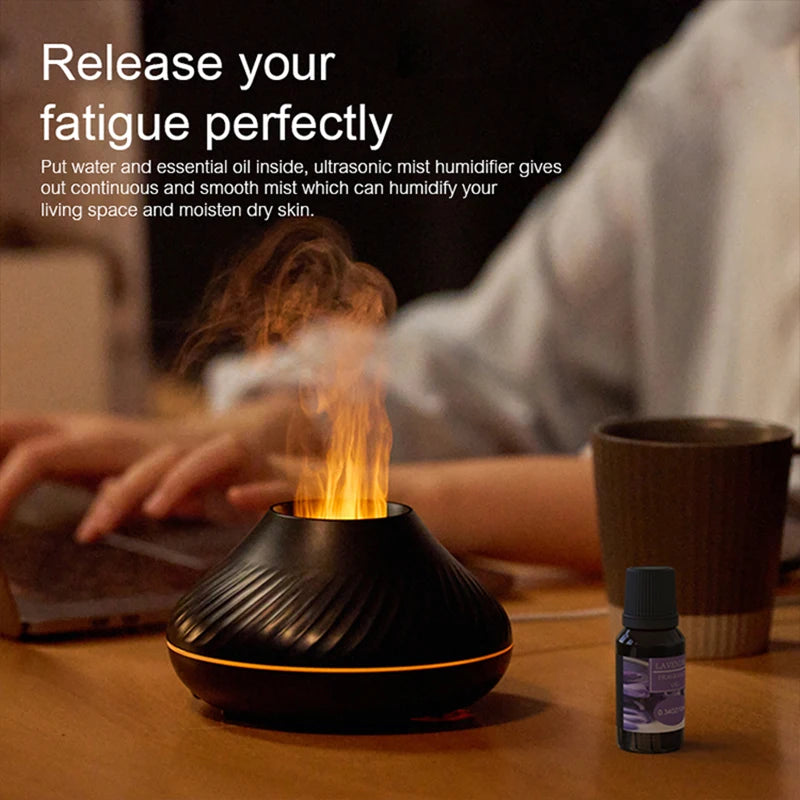 Volcanic Flame Aroma Diffuser - 130ml USB Essential Oil Humidifier with LED Night Light
