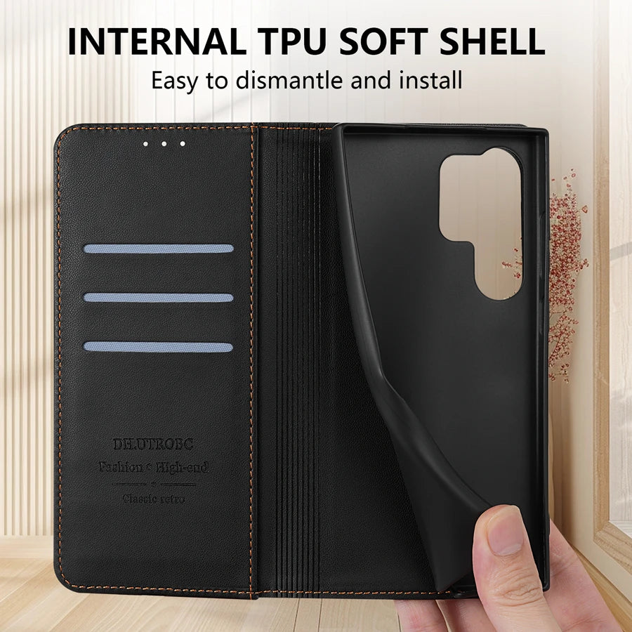Premium Magnetic Wallet Case - Leather Flip Cover for Samsung Galaxy