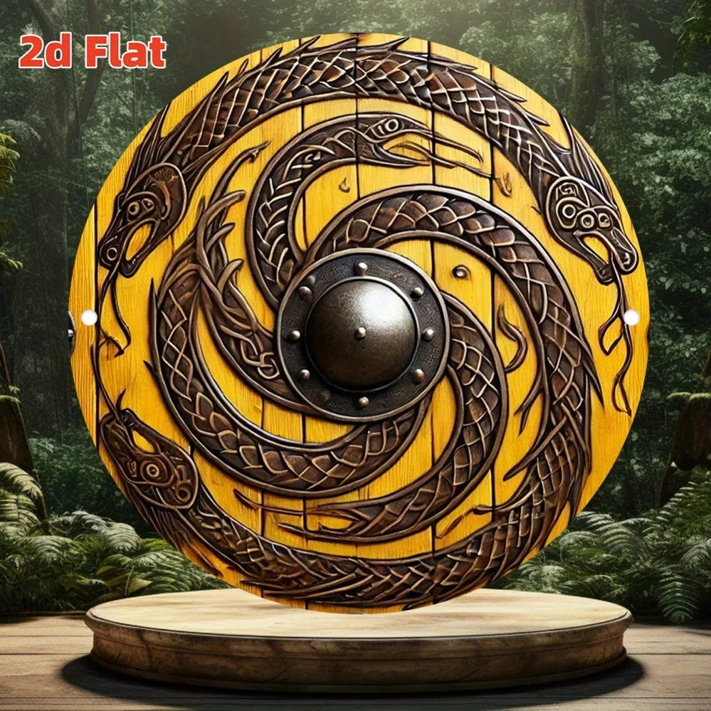 Viking Style Dragon Shield - Metal Tin Wall Art, Round Decor for Home, Office & Garden - Durable, Easy To Clean Gift