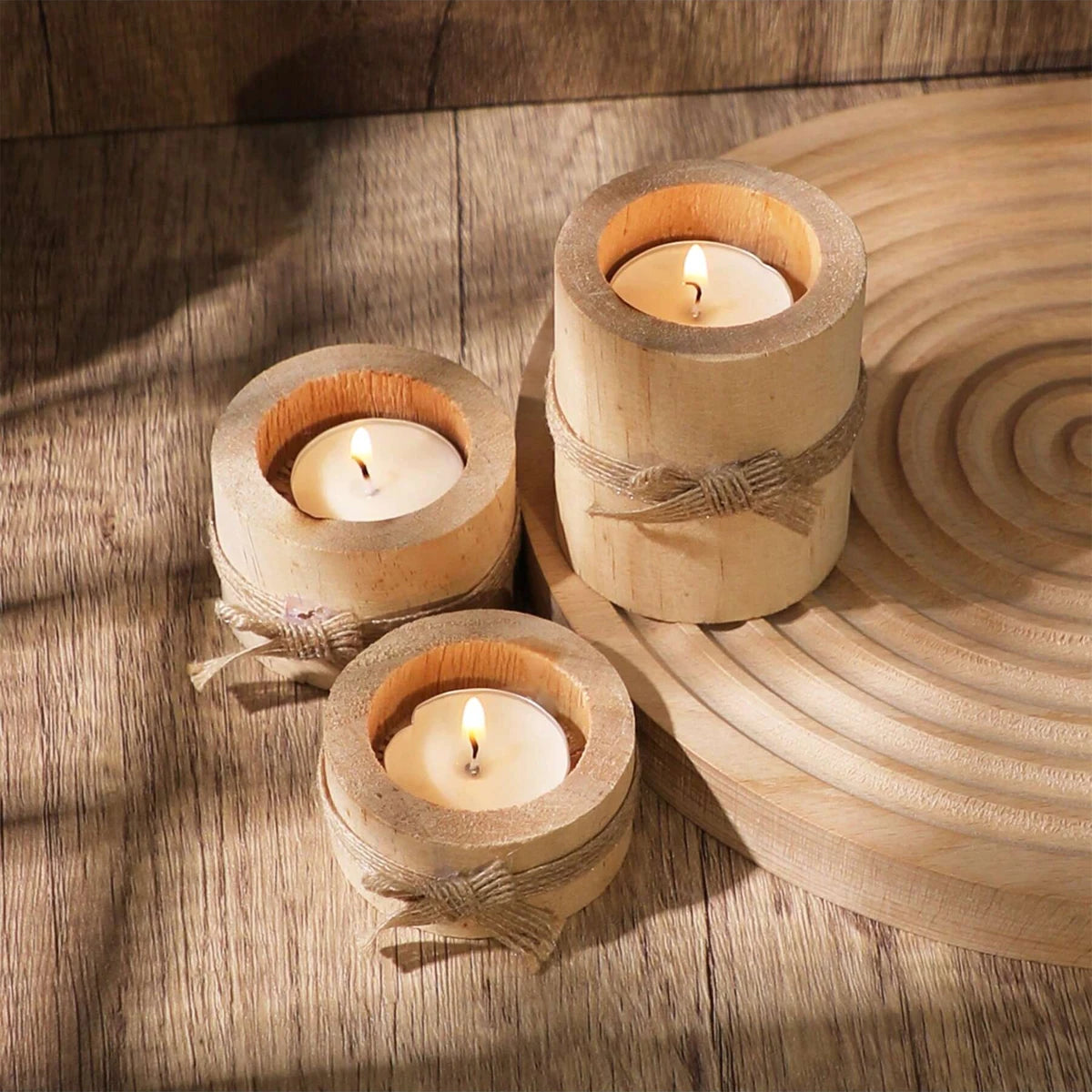 1pc/3pcs - Wooden tea lamp holder, suitable for decorating wooden flower pots in the center of wedding and birthday tables