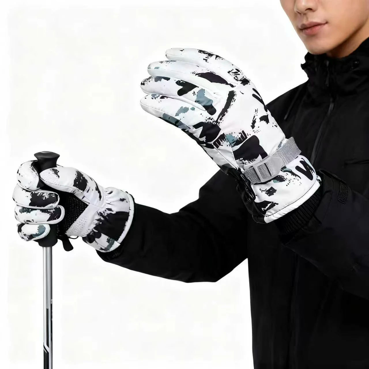 Ski Gloves Unisex Winter Fleece Warm Heating Gloves Waterproof PU Leather Non-slip Touch Screen Motorcycle Snow Sports Gloves