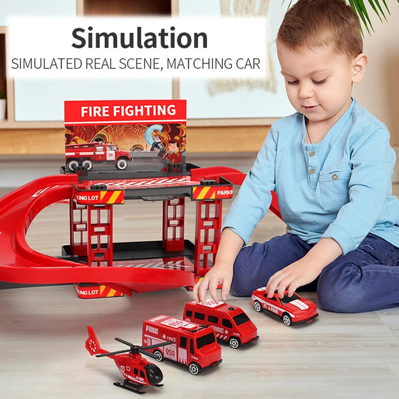 Parking Track Car Children Toys Police Cars Fire Engines Engineering Vehicle Ramp Road Construction Inertial Sliding Track Games