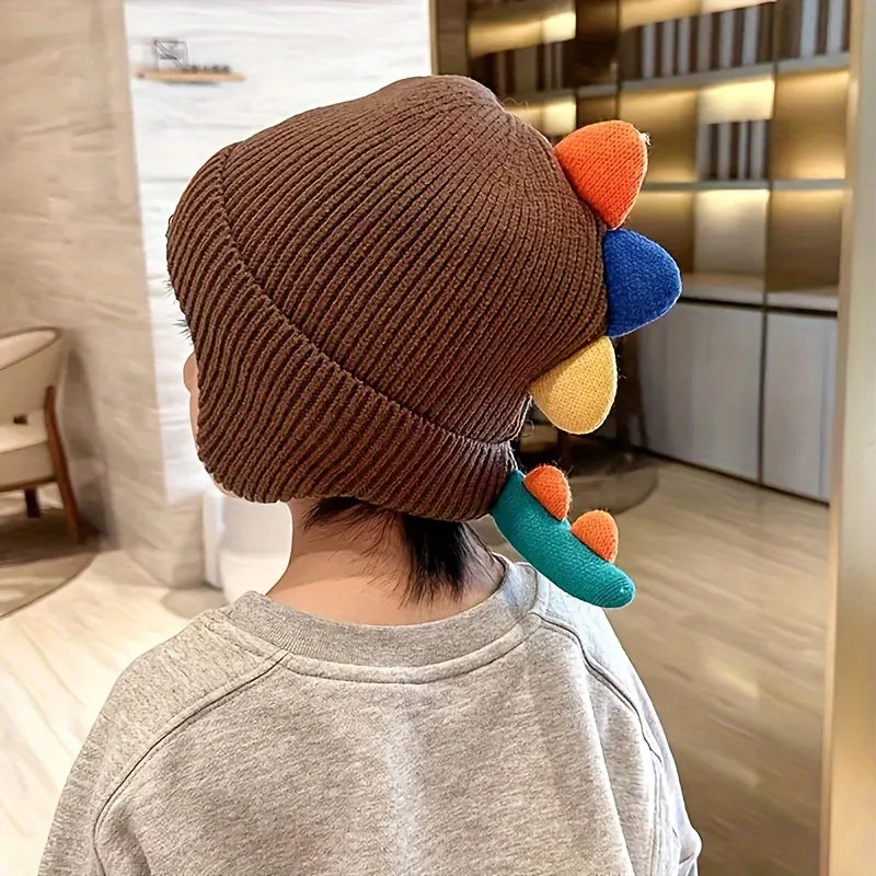 Winter Kid Warm Hat Windproof Thickened Knitted Ear Protection Hooded Hat Outdoor Coldproof Thermal Dinosaur Earmuffs Cap