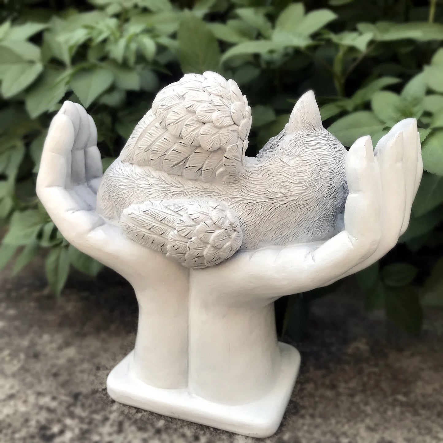 Personalized Cat Pet Grave Markers Memorial Angel Statue Stone with in God's Hands, Cat Pet Headstone Garden Stone