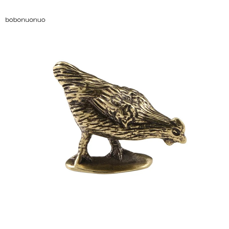 Ancient Solid Chicken eats rice Tea Pet Miniature Figurines Antique Pocket Rooster Desktop Ornament Home Decoration Craft