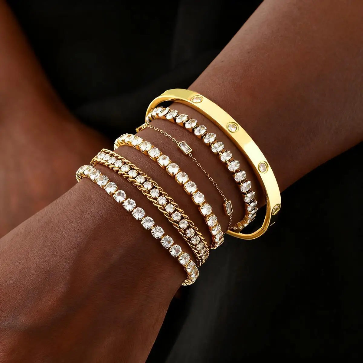 Crystal CZ Bracelet Waterproof, Tennis Hand Chain Bracelets For Women, Stainless Steel Wholesale Jewelry