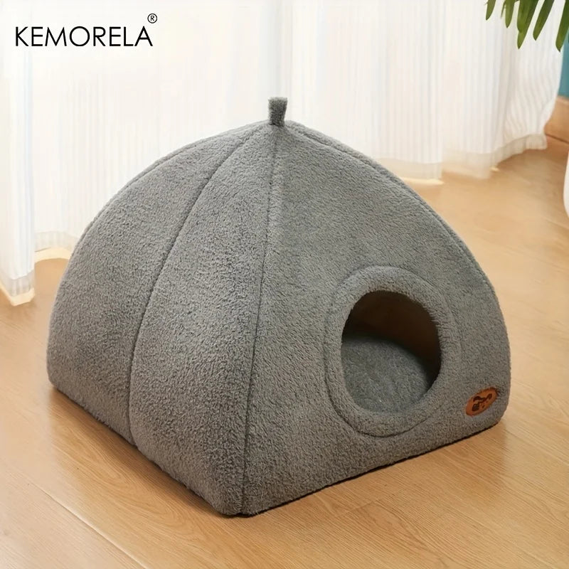KEMORELA Winter Thickened Indoor Cat Bed 2-in-1 House Tent with Detachable Washable Soft Cushion Pillow Unassembled 2025 Model