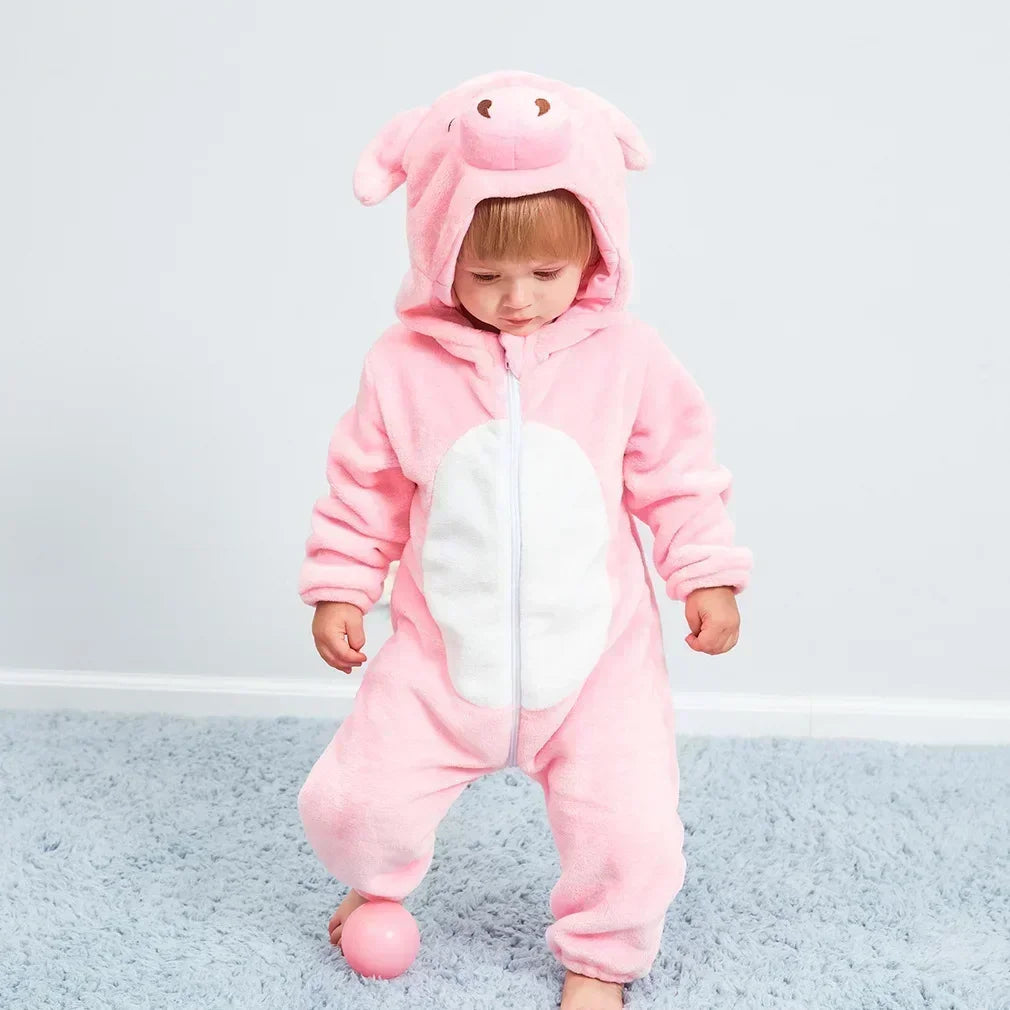 Premium Animal Kigurumi Baby Romper - Winter Flannel Costume Jumpsuit