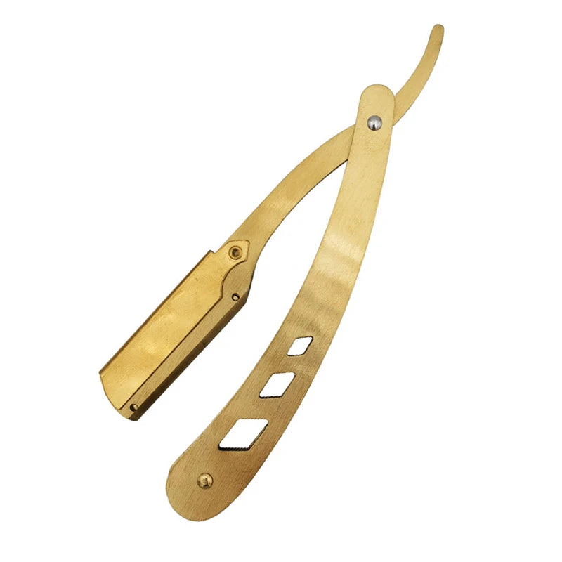 Men's Straight Hairdresser Razor Hair Removal Shaving Armpit Hair Pubic Hair Folding Razor Hair Removal Tool (Without Blade)