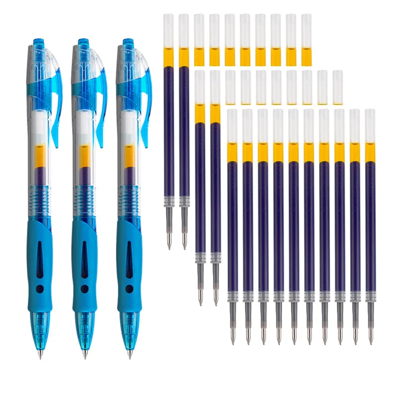 0.5mm Retractable Gel Pens Refill Set Black Red Blue Ink Ballpoint for Business Signature Writing Office Accessories School