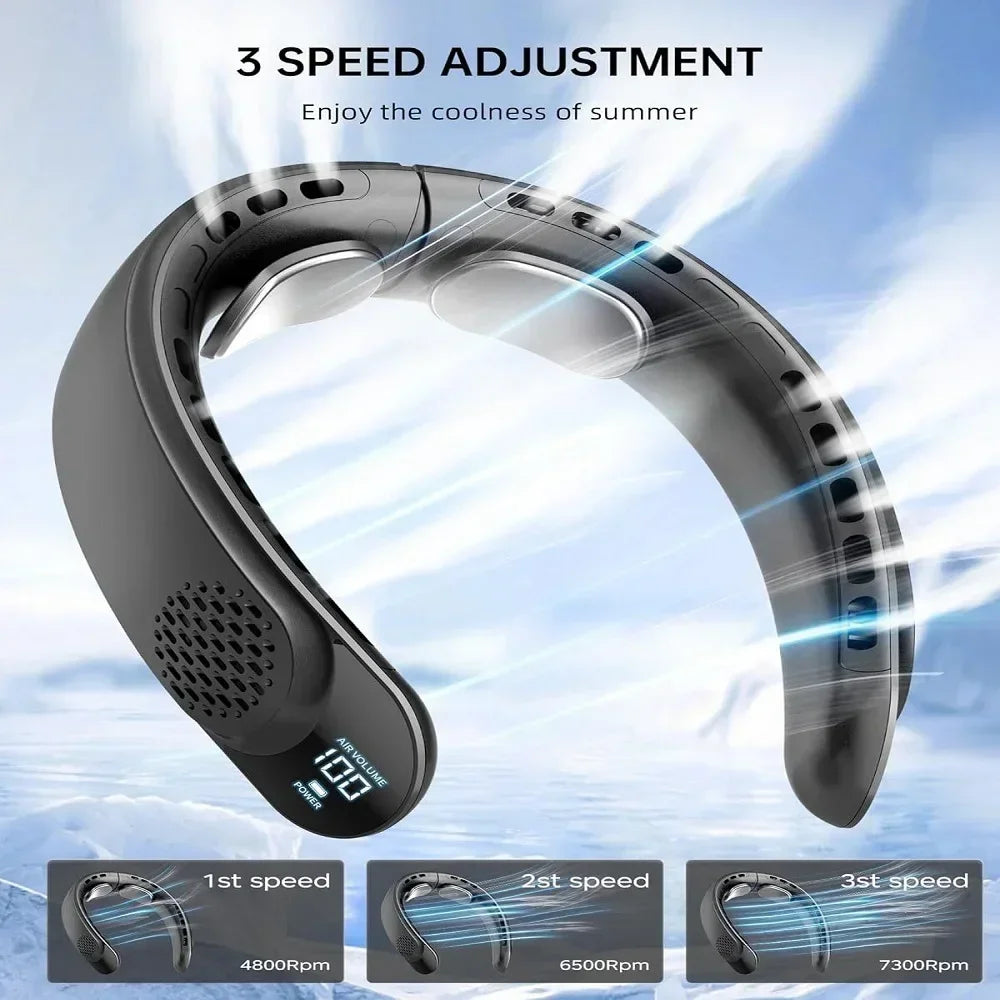 2024 New Mini Neck Fan Portable  Air Conditioner USB Rechargeable Bladeless Hanging Neck Fan Mute 4000mAh Outdoor Summer Cooler
