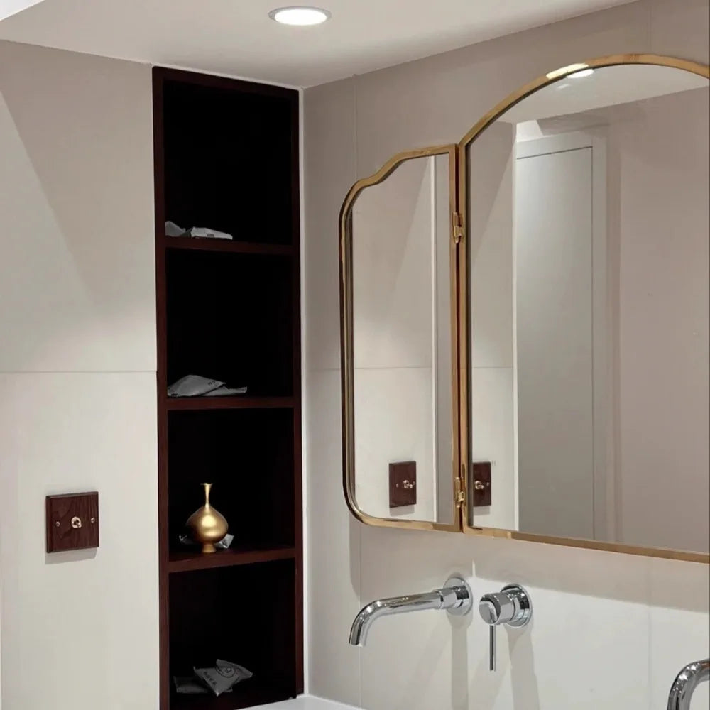 Retro Luxury Triple Fold Mirror 80x60 Wall Decoration Nordic Bathroom Makeup Mirrors 90x60 Stainless Steel Frame Home Decor