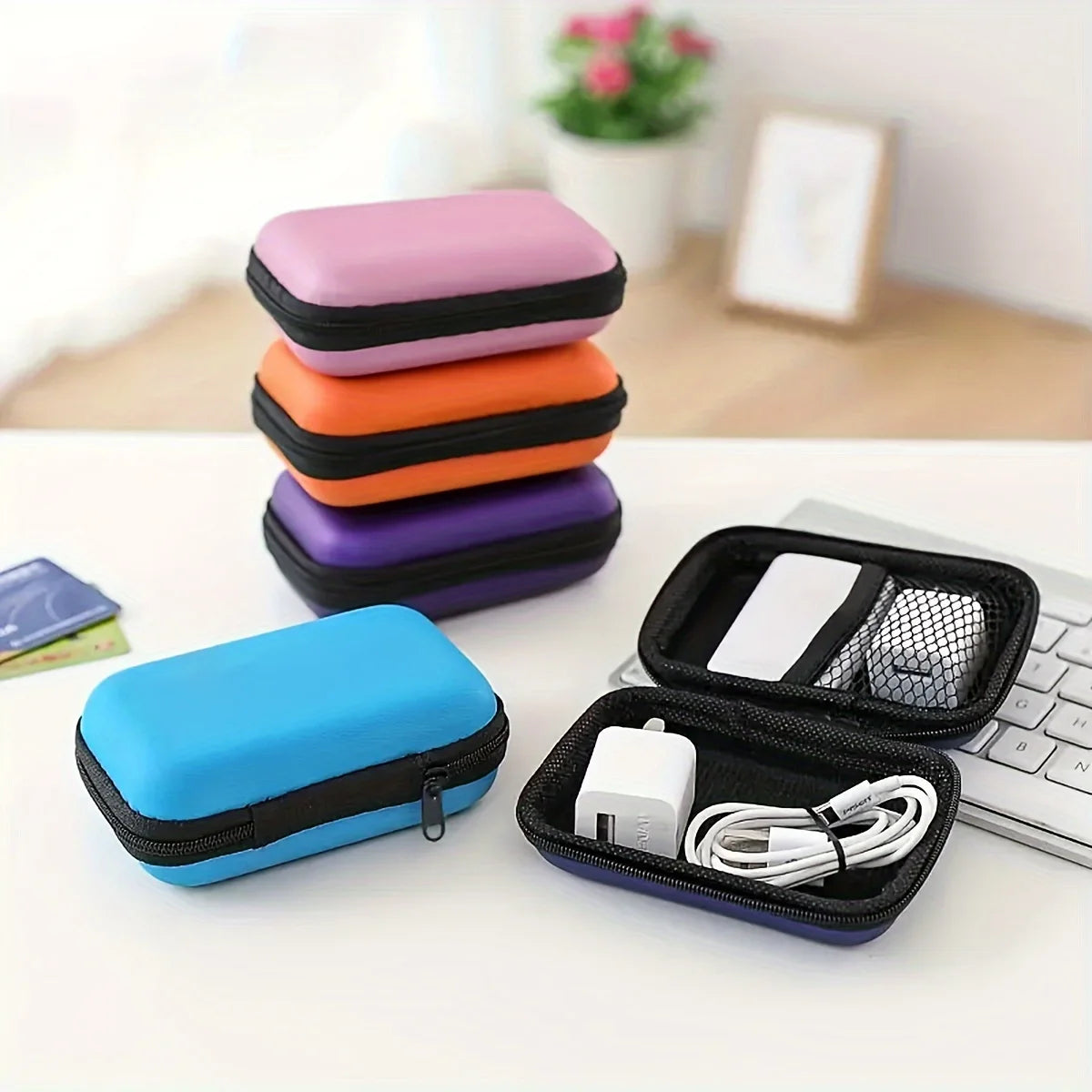 1pc Data Cable Charger Storage Bag, Portable Earphone Storage Box Drop-proof Zipper Bag