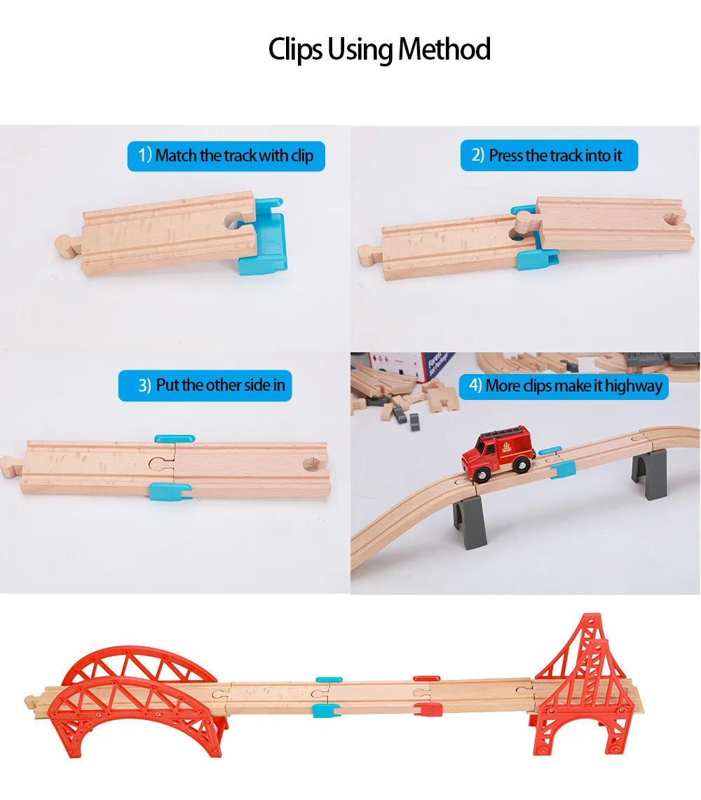 10PCS Wooden Railway Train Track Connector FixerBulk Track Accessories Connector Toys Holder Wooden Snap Track Scene Toys
