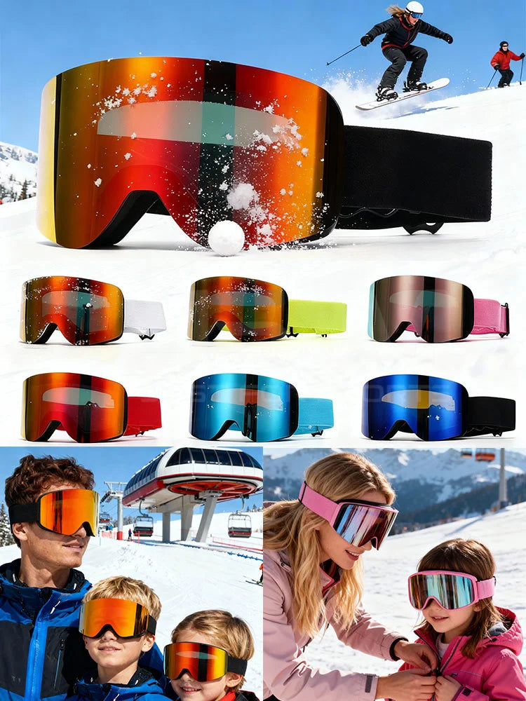 JSJM New Adults +Kids Professional Anti-Fog Ski Goggles Snowboard Goggles UV400 Double Layers Skiing Glasses XMAS New Year Gifts