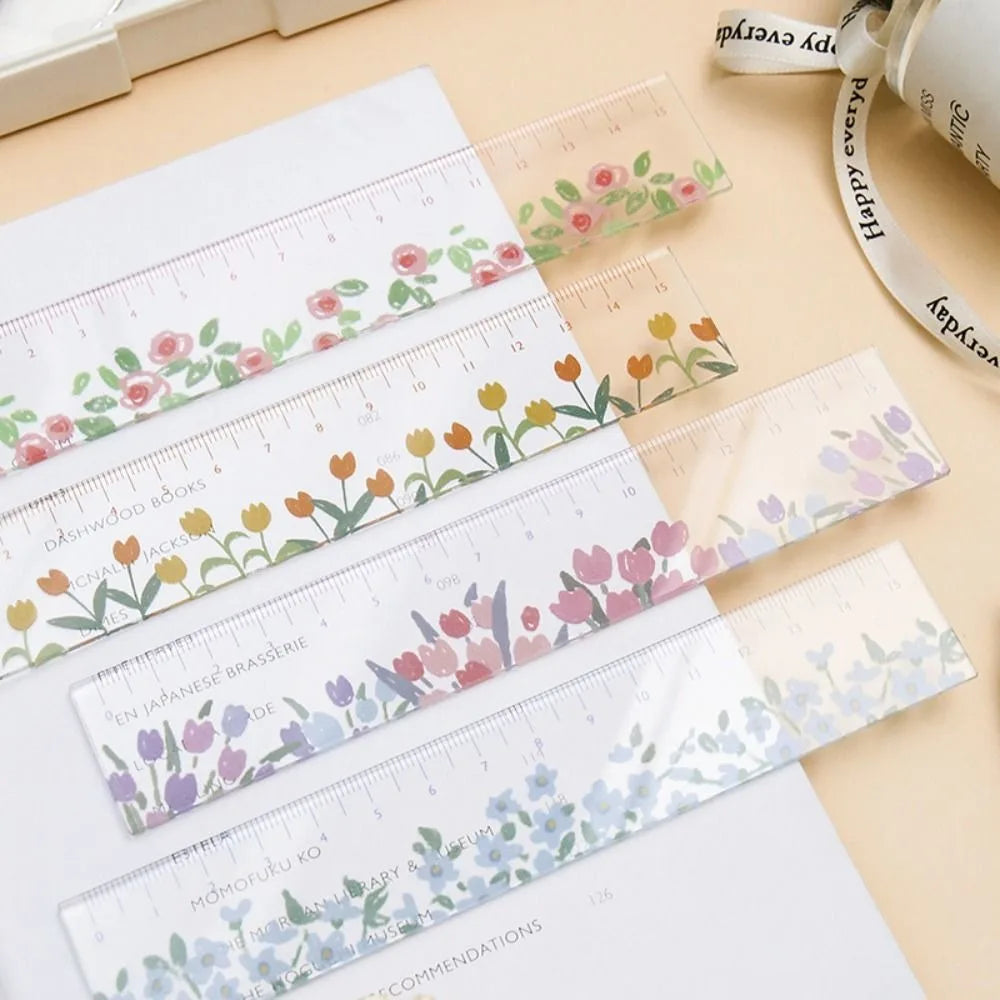15cm Transparent Acrylic Ruler - Multifunction Drawing Tool with Tulip Design