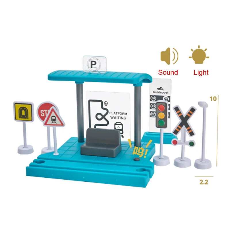 Wooden Train Track Accessories Roadblocks Station Scene Educational Toy For Kids Compatible with Thomas Wooden Railway System