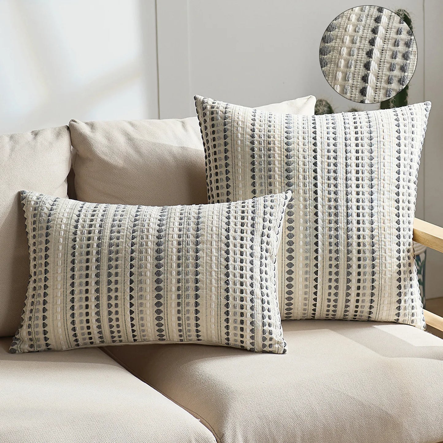 Large Boho Style Cushion Cover for Sofa, Jacquard Pillow Case 45x45cm, Zipper, Decorative Throw Pillow Covers