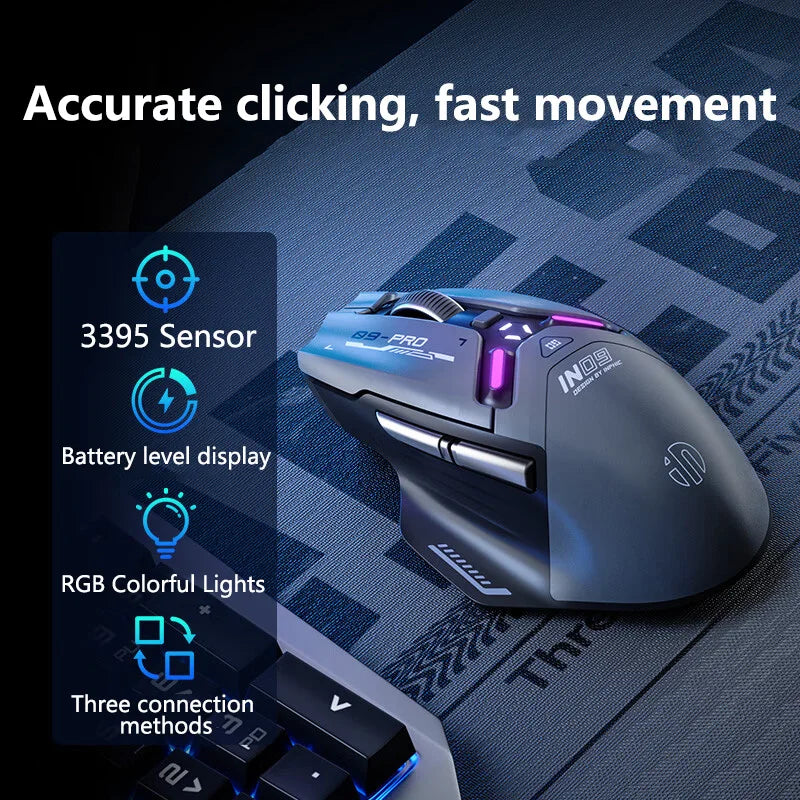 Inphic IN9 PRO PAW3395 RGB Gaming Mouse Rechargeable 26000DPI Support Wired/Bluetooth/2.4G Wireless Mouse