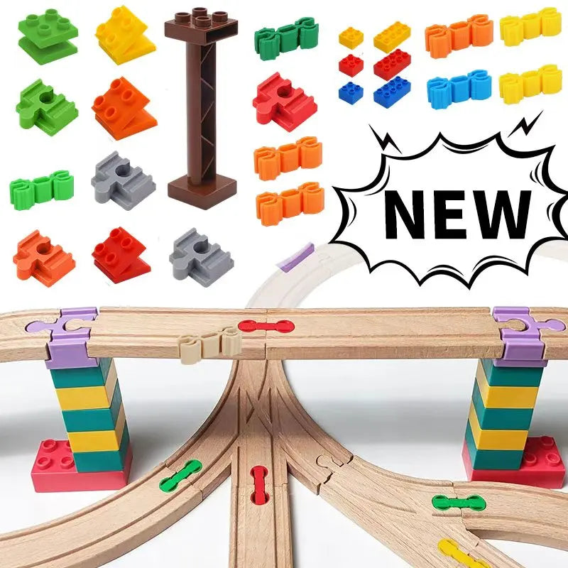 NEW Wooden Track Connector Set Building Block Connection Adapters Train Track Railway Rail Toy DIY For Kids Birthday Xmas Gifts