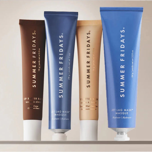 Summer Fridays The Holiday Trio Set Lip Butter Balm in Hot Cocoa Toasted Marshmallow Jet Lag Mask Moisturizer Lip Gloss Skin