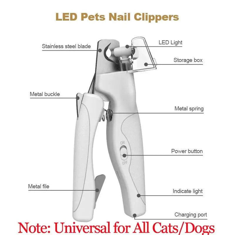 Pet Nail Clipper with LED Light Dog Cat Claw Blood Line Scissors Multifunction Nail Trimmer Pet Cleaning Grooming Supplies