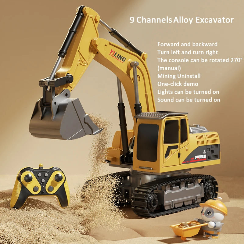 Premium RC Excavator - Alloy Remote Control Construction Vehicle with Lights