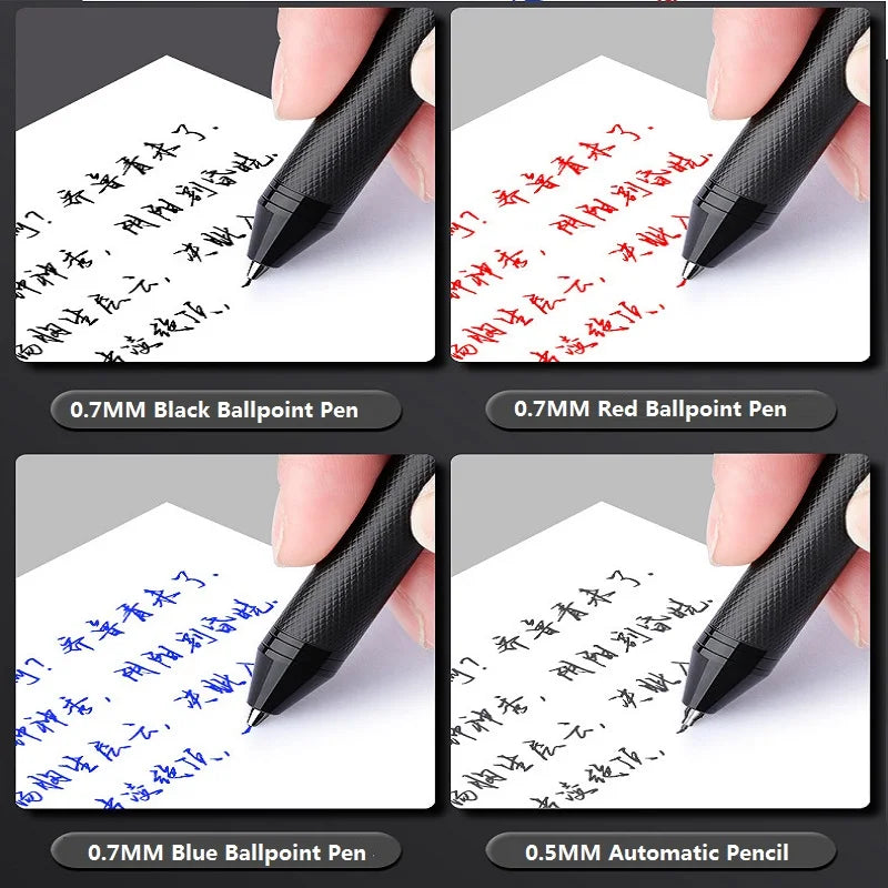 4 In1 Multi-Function Ballpoint Pen/Mechanical Pencil,Metal Integrated Gravity Signature Canetas Black Technology Press Oil Stylo