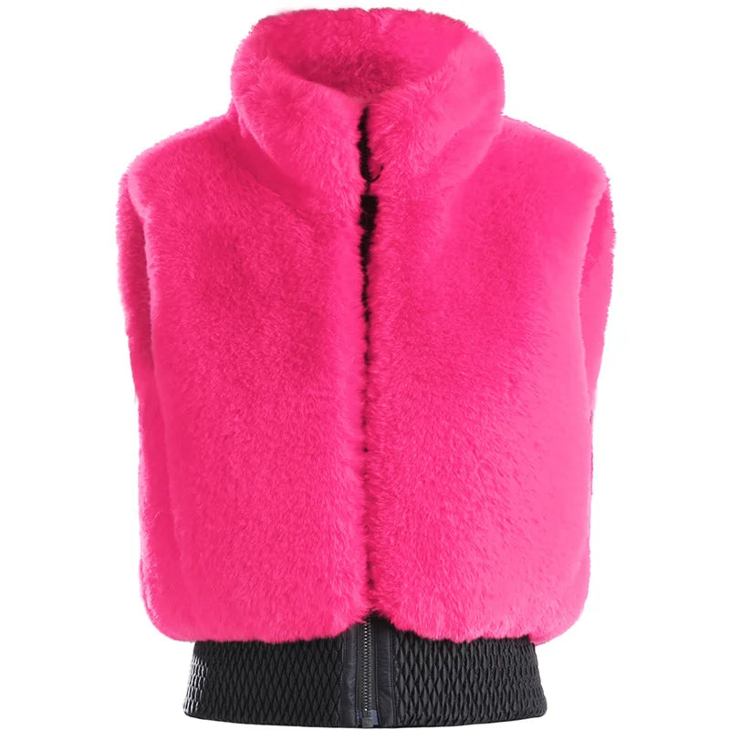 GSOU SNOW Women Fuzzy Faux Fur Vest coat ski Jacket Sleeveless Zip Shaggy Waistcoat Winter Daily Warm Outdoor Sport